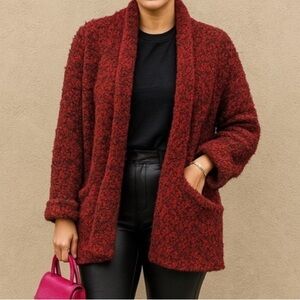 Christopher & Banks Womens Chunky Red Open Front Popcorn Sweater sz M Minimalist